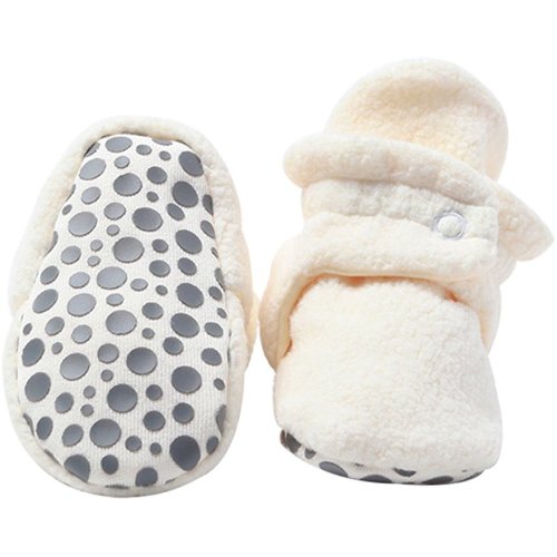 Boys' Cozie Fleece Baby Booties with Grippers - Cream