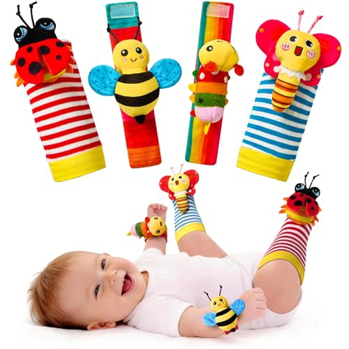 Baby Rattles Toys for 0-6 Months - Infant Toys 0-3 Month Old Baby Boy Girl Gifts Set with Teething and Wrist Socks Rattle Infant Newborn Sensory Toy Easter Basket Stuffers