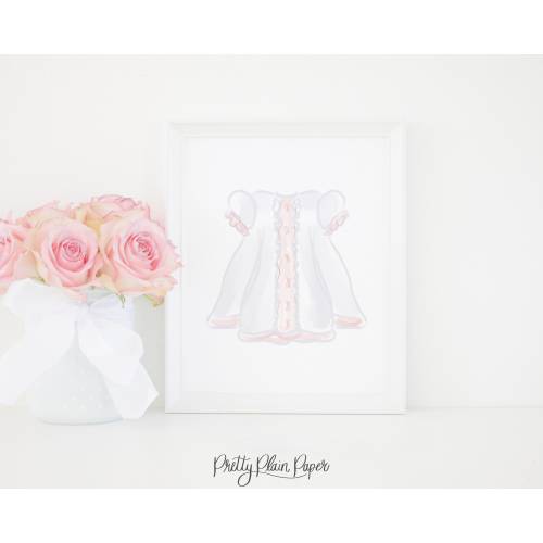 Watercolor Dress with Lace Artwork Print | 8x10 | Printable | Grandmillennial Nursery Artwork | Baby Girl Gown | 0102 1081 1074