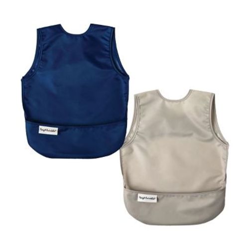 Tiny Twinkle 2-Pack Mess-Proof Apron Toddler Bib w/Tug-Proof Closure and BPA-Free (Grey Indigo, Small 6-24 Months)