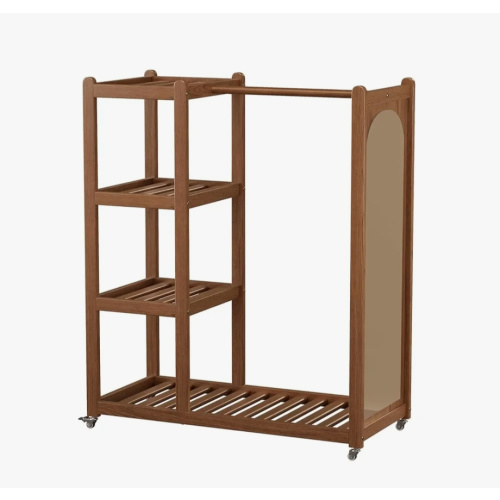 Latitude Run® Solid Wood Full Length Mirror Garment Rack | Multifunctional Open Wardrobe with Storage Shelves | Mobile Clothes Organizer with Casters | Wayfair