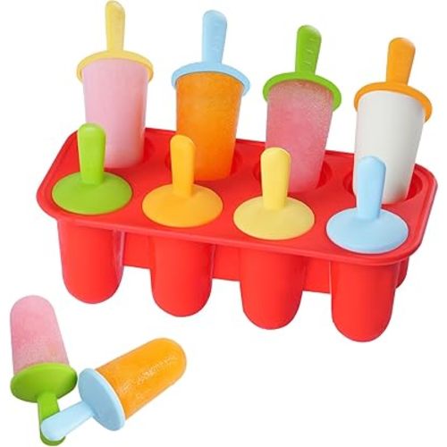 Miaowoof Silicone Popsicles Molds for Toddlers, 8-Cavity Non-BPA Premium Silicone Small Popsicle Molds, Ice Pop Mold with 8 Colorful Reusable Sticks for Kids (Red)