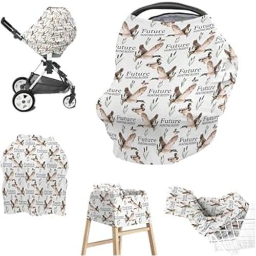 Baby Boy 5-in-1 Car Seat Cover Mallard Duck Hunting Wild Animal Hunter, Multi-use Privacy Nursing Breastfeeding Cover, Carseat Canopy Carrier Newborn Infant Gift