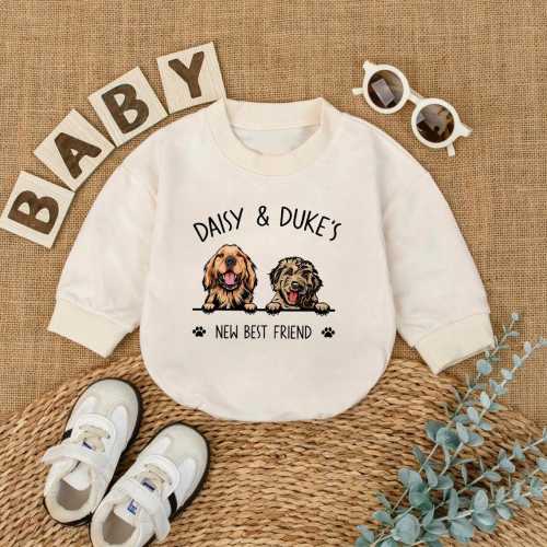 Custom Dog Portrait Baby Romper, New Best Friend Outfit, Personalized Puppy Bodysuit, Dog Lover Gift, Baby Shower Clothes
