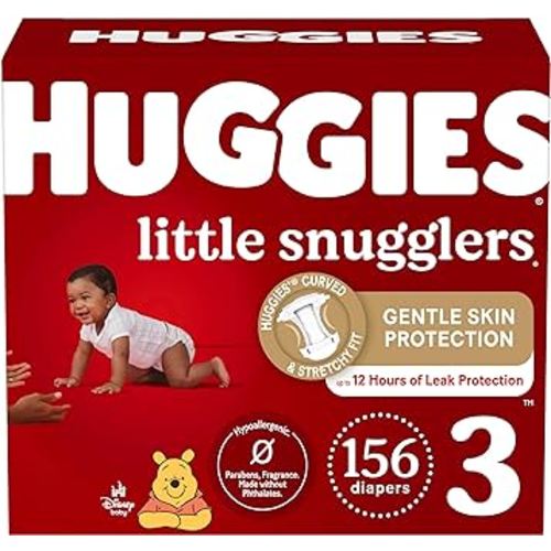 Huggies Size 3 Diapers, Little Snugglers Baby Diapers, Size 3 (16-28 lbs), 156 Ct (6 packs of 26)
