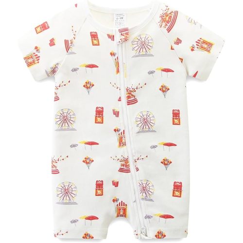 Babymine Baby Boy Girl Romper Short Sleeve 100% Cotton Bodysuit Outfits 2 Way Zipper Jumpsuit