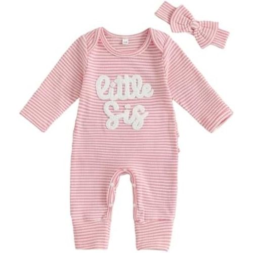 ZAXARRA Little sister Newborn Outfit Girl Letter Romper Letters Printed Waffle Baby Girl Preemie Coming Home Outfit