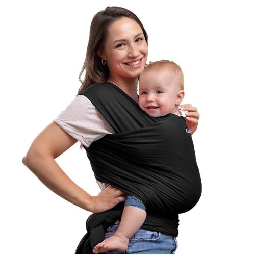 Cuddlebug Hands-Free Baby Carrier - Soft & Stretchy Wrap for Newborn to Toddler 7-35 lbs - One-Size-Fits-All Hip-Healthy Holder (Black)