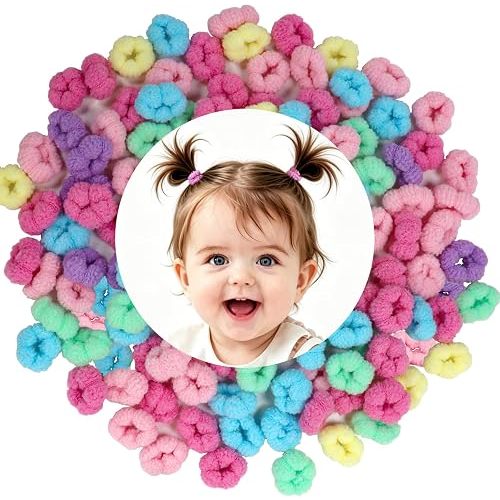 400 Pcs Baby Hair Ties, Cotton Toddler Hair Ties for Baby Girls and Kids, Multicolor Small Seamless Hair Bands Elastic Ponytail Holders