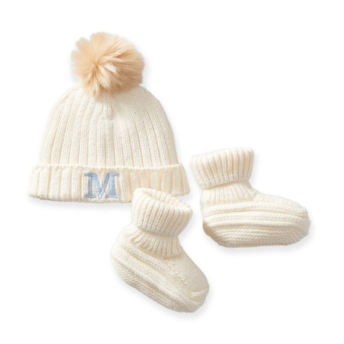 Cotton Cashmere Pom Pom Hat & Bootie Set