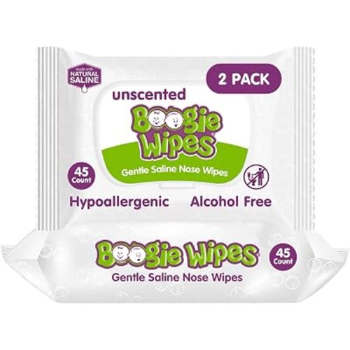 Boogie Gentle Saline Nose Wipes Unscented - 90 Count