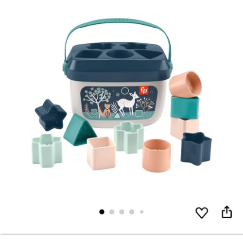 Fisher-Price Stacking Toy Baby’s First Blocks Set of 10 Shapes for Sorting Play for Infants Ages 6+ Months, Navy Fawn