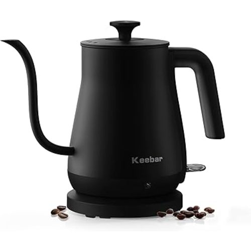 Electric Kettle, Gooseneck Kettle with Auto Shut Off, 0.8L Small Eletric Tea Kettle, Precise Spout Designed for Coffee Tea, 1000W Quick Heat Up, Stainless Steel, Matte Black