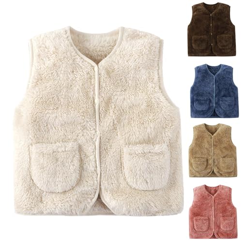 Baby Sherpa Fleece Vest Newborn Girls Boys Cute Warm Fuzzy Sleeveless Jackets Pockets Fall Winter Button Down Coat