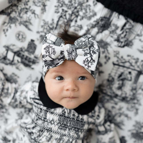999 Happy Haunts White Baby Girl Big Bow Headwrap | Disney The Haunted Mansion Toile