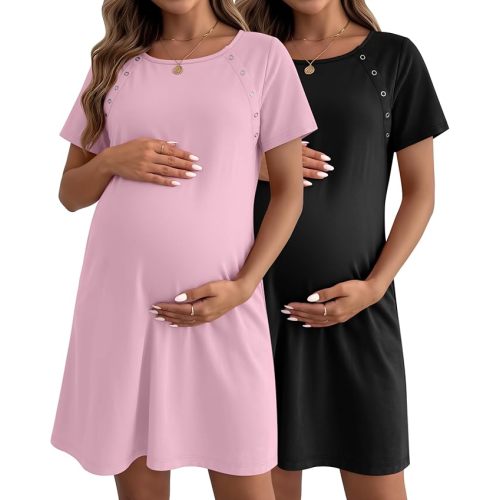 Huukeay 2 Pack Labor and Delivery Hospital Gown Women Nursing Birthing Maternity Dress 3 In1 Breastfeeding Buttons Pjs Robe