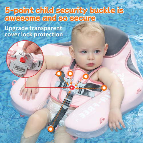 Mambobaby Float with Canopy and Tail New Upgraded Non-inflatable Baby Pool Float Mambo Float Swim Trainer Solid Infant Swim Float Adjustable Pearl Foam Baby Swim Ring unicorn pink