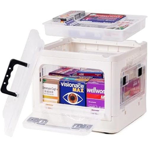 DOUKE 22qt Medicine Organizer Storage Box – Plastic First Aid Box Empty with Lid, Stackable Medical Container with Handle & Wheels, Sturdy BPA-Free Case with Tray for Medication & Supplies