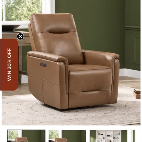 Jaxon Genuine Leather Swivel Glider Power Recliner with Power Headrest