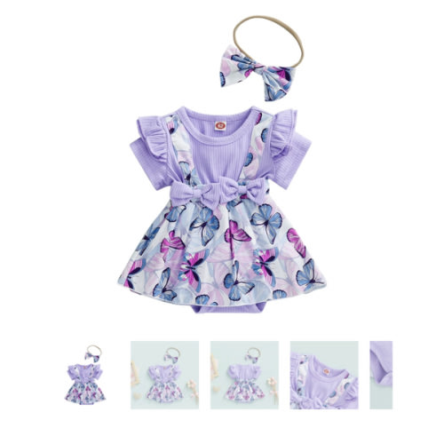 BUTTERFLY Lavender Romper Dress with Headband - Hazel & Bo