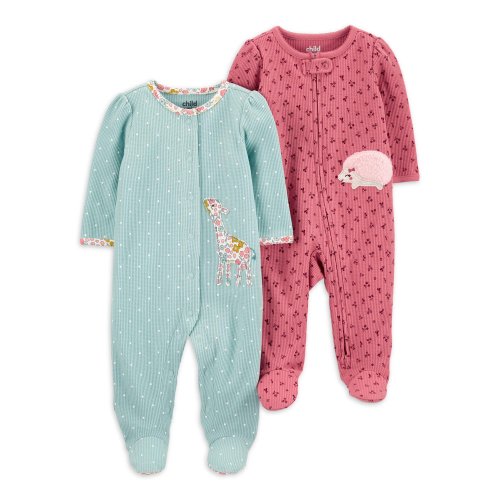 Child of Mine by Carter's Baby Girls Cotton Thermal Sleep 'N Play Pajamas, 2-Pack (Preemie-9M)