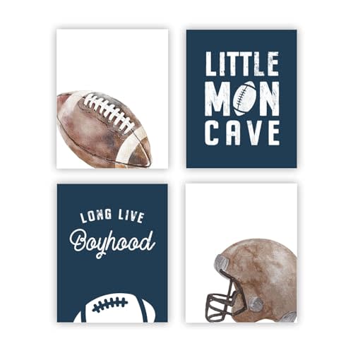 heilkee Football Wall Art for Boys Bedroom Teen Boy Room Decor Vintage Sports Theme Nursery Pictures for Kids Set of 4(UNFRAMED 8x10in)
