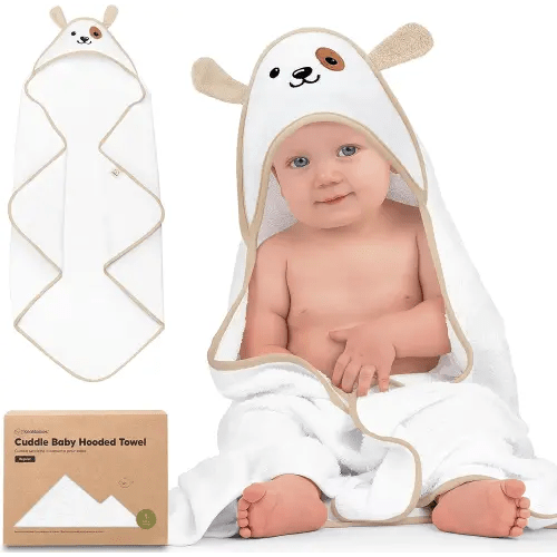 KeaBabies Hooded Baby Towel for Newborn - Viscose Derived from Bamboo Large Baby Bath Towels with Hood for Boys, Girls, Toddler, Extra Absorbent & Soft Newborn Bath Essentials (Dog)