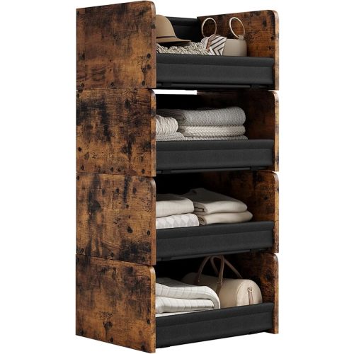 4-Tier Stackable Closet Organizer And Storage Stackable Shelves – Heavy-Duty Darwers Wood & Metal, Easy Assembly, Space-Saving Vertical Storage for Bedroom, Closet, Patent Design