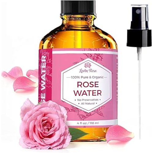 Rose Water Facial Toner by Leven Rose, Pure Natural Moroccan Rosewater Hydrosol Face Spray 4 oz