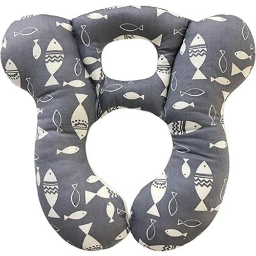Baby Travel Pillow,Soft and Skin Friendly Kids Cushion for Car Seat - Newborn Pillow for Pushchair,Car Seat,Travel (Gray Fish)