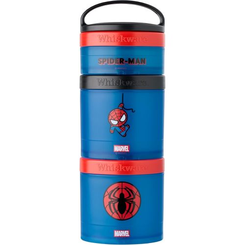 Whiskware Marvel Stackable Snack Containers for Babies, Kids, and Toddlers, 3 Stackable Snack Cups for School or Travel, Formula Friendly, Cupholder Friendly, Spider-Man