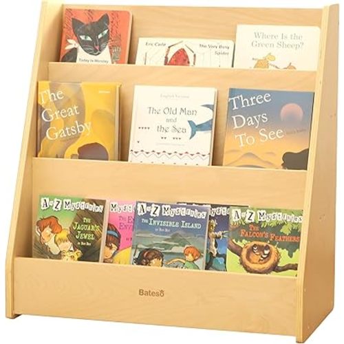 Bateso Kids Bookshelf for Toddlers, 3-Tier Wooden Montessori Bookshelf, Classic Style, Children's Bookcases, Nursery, Classroom, Playroom