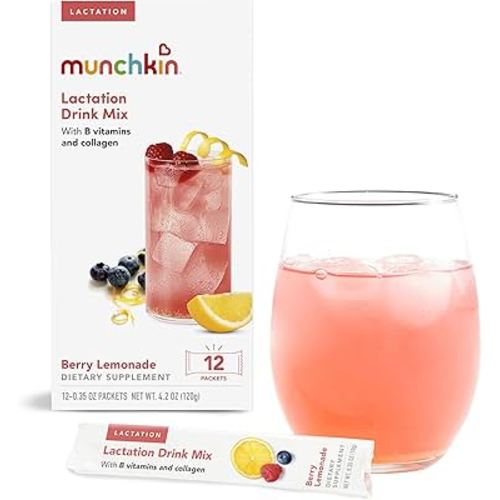 Munchkin Milkmakers Lactation Drink Mix Supplement with B Vitamins/Collagen/Fenugreek & Milk Thistle for Breastfeeding Moms, Berry Lemonade, 12 Count