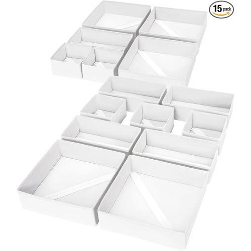 DIMJ Drawer Organizer Clothes, 15 Pack Fabric Drawer Organizer Bins, Foldable Baby Clothes Organizer & Dresser Organizer For Nursery, Clothes, Bedroom, Closet, Socks, Bra, Tie,White