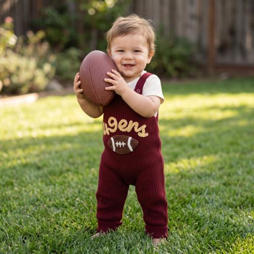 Personalized Football Baby Outfit, Custom Name Romper, Embroidered Baby Overalls, Football Fan Baby Gift, Newborn Photo Outfit