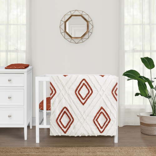 Diamond Tuft Orange 3 Piece Brushed Microfiber Mini Crib Bedding Set Boy or Girl by Sweet Jojo Designs