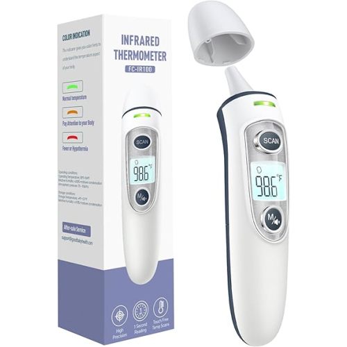 Ear Thermometer for Adults and Kids, Digital Accurate Ear and Forehead Thermometer with Fever Alarm, 1 Second Fast Result, Easy to use, 2 in 1 Mode