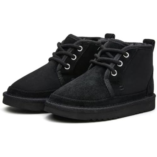 EasyStar Girls and Boys Winter Lace-Up Warm Fur Lining Ankle Boots with Side Zipper