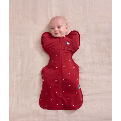 Swaddle Up™ 1.5 TOG Cotton Fleece Maroon Hearts Embroidery