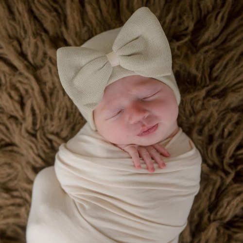 Newborn Bow Hat, Oatmeal