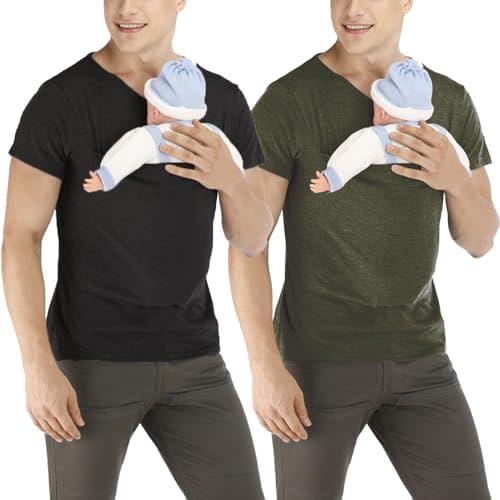 Mens Kangaroo Baby Carrier Shirt, Dad Shirt Baby Carrier Kangaroo Shirt for Dad and Baby V Neck Short Sleeve Kangaroo T Shirt