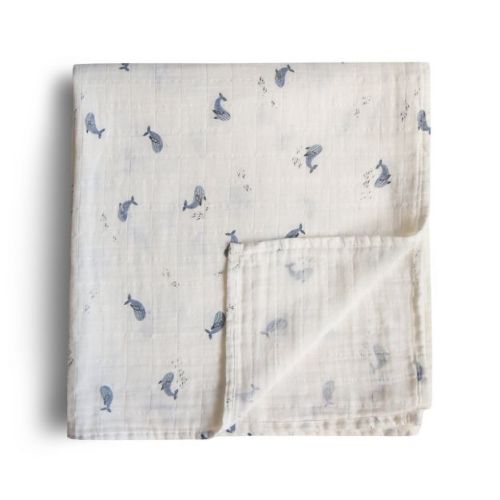 Organic Cotton Muslin Swaddle Blanket Whales One Size