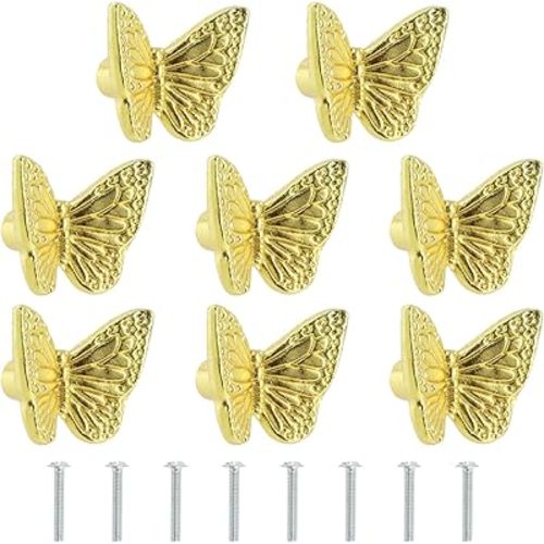 8Pcs Butterfly Drawer Knobs Decorative Cabinet Knobs Brass Gold Single Hole Furniture Household Knobs Hardware
