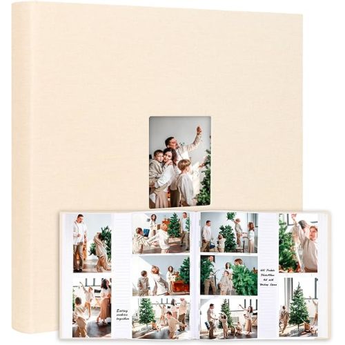 600 Pockets Photo Album 4x6 with Writing Space, Linen Cover Picture Book for Horizontal & Vertical Pictures, Acid-Free Pages for Family Wedding Baby Memories Graguation, Beige