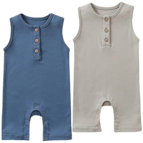Baby Boys Sleeveless Romper,Newborn Tank Top Summer Clothes Short Jumpsuit | 2 pack cotton infant boy rompers, soft bodysuit, solid outfits