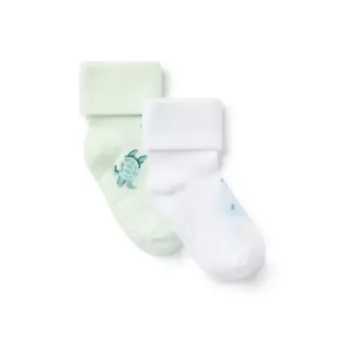 Baby White And Ceylon Green Baby Turtle And Crab Sock 2-Pack by Janie and Jack