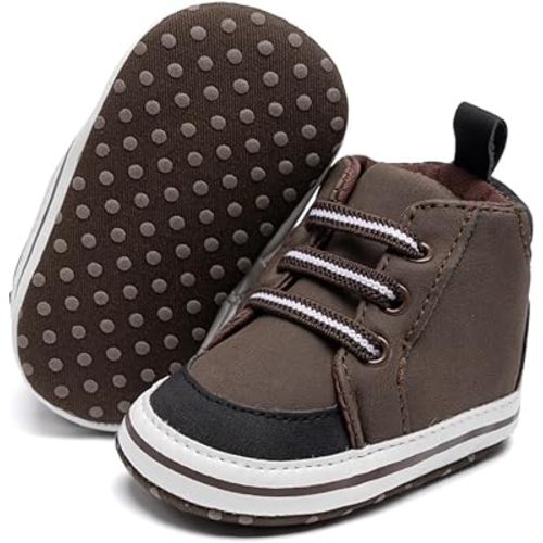 Meckior Toddler Baby Boys Girls High Tops Ankle Sneakers Soft Anti-Slip Sole PU Leather Moccasins Infant Newborn Prewalker First Walking Crib Shoes