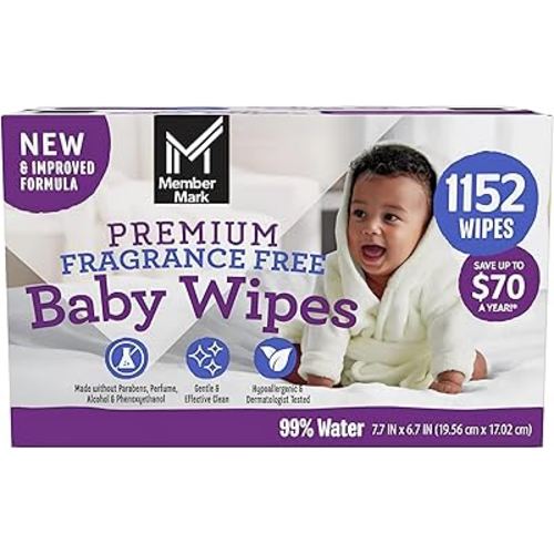 Member Mark Premium Fragrance-Free Baby Wipes (1152 Count), 19.6 pounds, 1152.0 Count