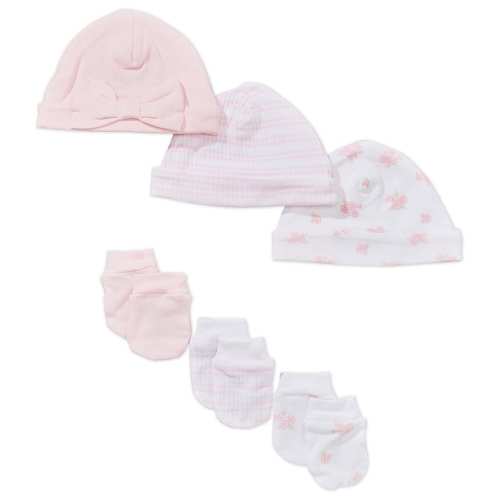 Little Me Baby Girls Dainty Bears Hat-Mitt Six Piece Soft Organic Cotton Set