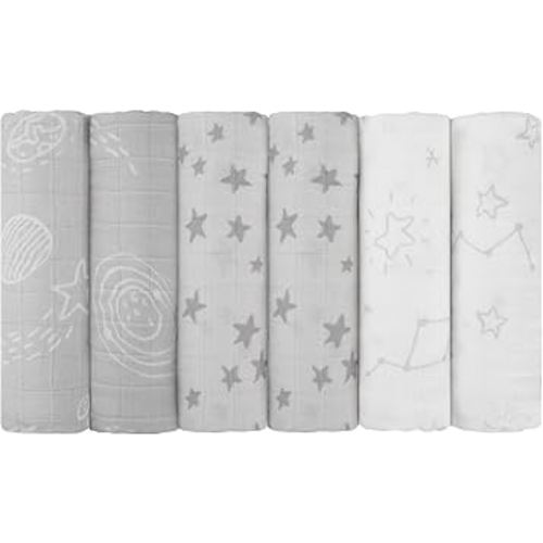 Maiton Muslin Swaddle Blankets for Newborn, 6-Pack Breathable Receiving Blanket (27" x 27") Soft Baby Blankets for Girls and Boys, Baby Burp Cloths with 3-Layer Cotton Design for Infant Wrap(Universe)